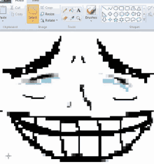 a computer screen shows a drawing of a face with a select button in the upper right corner