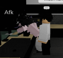 a person in a video game with a speech bubble that says " afk "