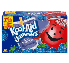 a box of kool-aid jammers blue raspberry drink