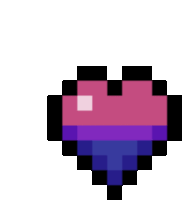 a pixel art heart with a pink , purple , and blue stripe .