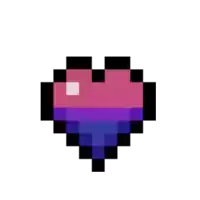 a pixel art heart with a pink , purple , and blue stripe .