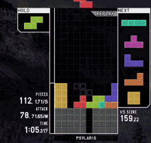 a tetris game is being played with a score of 158.96