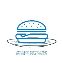 an illustration of a hamburger on a plate with the words `` napoleoneats '' written below it .