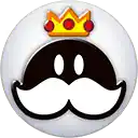 a cartoon face with a mustache and crown on it .