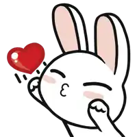 a cartoon rabbit is covering its face with its hand and holding a red heart in its mouth