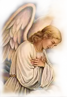 a painting of a praying angel with his hands folded