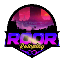 a logo for a game called roor roleplay with a city in the background