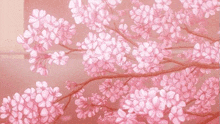 a painting of a cherry blossom tree with pink and white flowers .