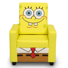 a yellow chair with a spongebob design on it