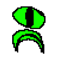 a pixel art drawing of a green eye with a black stripe on it .