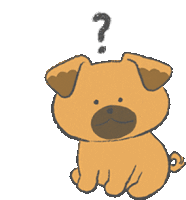 a cartoon dog with a question mark over its head