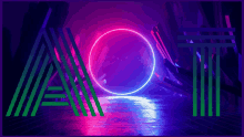 a neon circle in the middle of a room