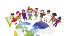 a group of children holding hands around a globe