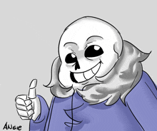 a drawing of a skeleton giving a thumbs up with the name angie on the bottom