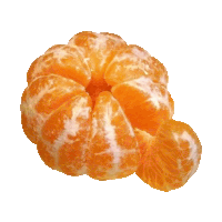 a peeled orange with white spots on it