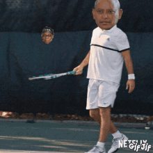 a man holding a tennis racquet on a tennis court with a netflix gif gif below him