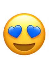 a yellow smiley face with blue heart eyes