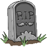 a cartoon illustration of a gravestone with the word rip written on it .