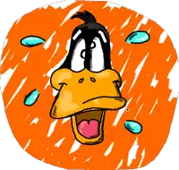 a cartoon drawing of daffy duck with water drops around his head