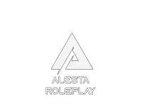 a white logo for alesta roleplay with a triangle and a lightning bolt