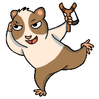 a cartoon drawing of a hamster holding a slingshot in its hand