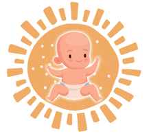 a cartoon drawing of a baby in a diaper in a circle