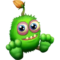 a green monster with big eyes and a flower on its head