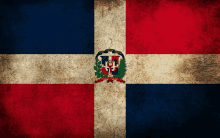 a flag of dominican republic with a coat of arms on it