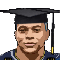 pixel art of a man wearing a graduation cap