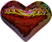 a disco ball in the shape of a heart with many different colors