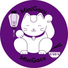 a purple circle with a lucky cat and the words minigacu on it