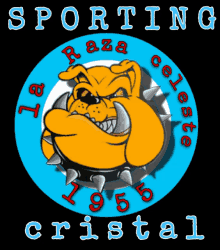 a logo for sporting cristal with a bulldog in a blue circle