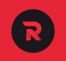 a black circle with a red letter r inside of it