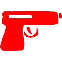 a red silhouette of a gun with a white background