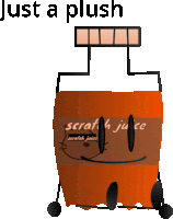 a cartoon bottle of scratch juice with a face on it