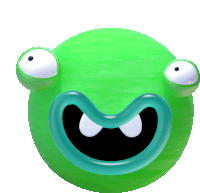 a green cartoon character with big eyes and a big mouth