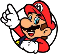 a cartoon drawing of mario pointing up with his finger