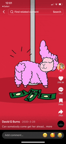 a screenshot of david g burns 's tiktok showing a sheep on a pole