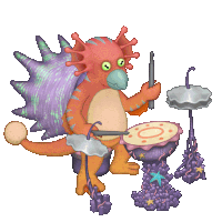 a cartoon of a monster playing drums with a shell on his back