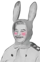 a black and white drawing of a man wearing a bunny hat with ears .