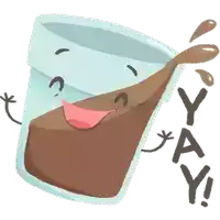 a cartoon drawing of a glass of coffee with a face and arms