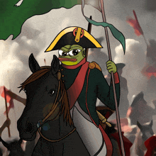 a cartoon of a frog riding a horse