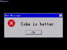 a computer screen displays a new message that coke is better