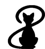 a black silhouette of a cat with a long tail on a white background