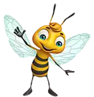 a cartoon bee with wings is waving its hand