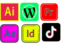 a set of colorful icons with the letters ai ae ld and pr