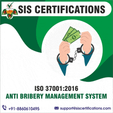 an advertisement for sis certifications shows a person in handcuffs holding a dollar bill