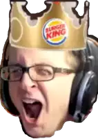 a man wearing glasses and a burger king hat