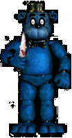 a blue teddy bear holding a bloody knife