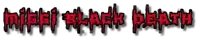 a red and black logo that says ' mighty black death ' on a white background